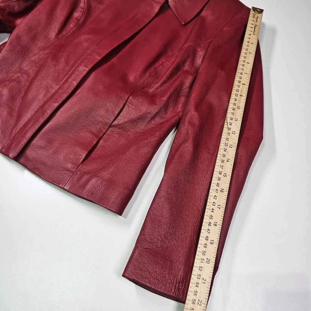 Clio Vintage 90s Petites Leather Full Zip Blazer‎ Jacket Burgundy Red Womens 4 P